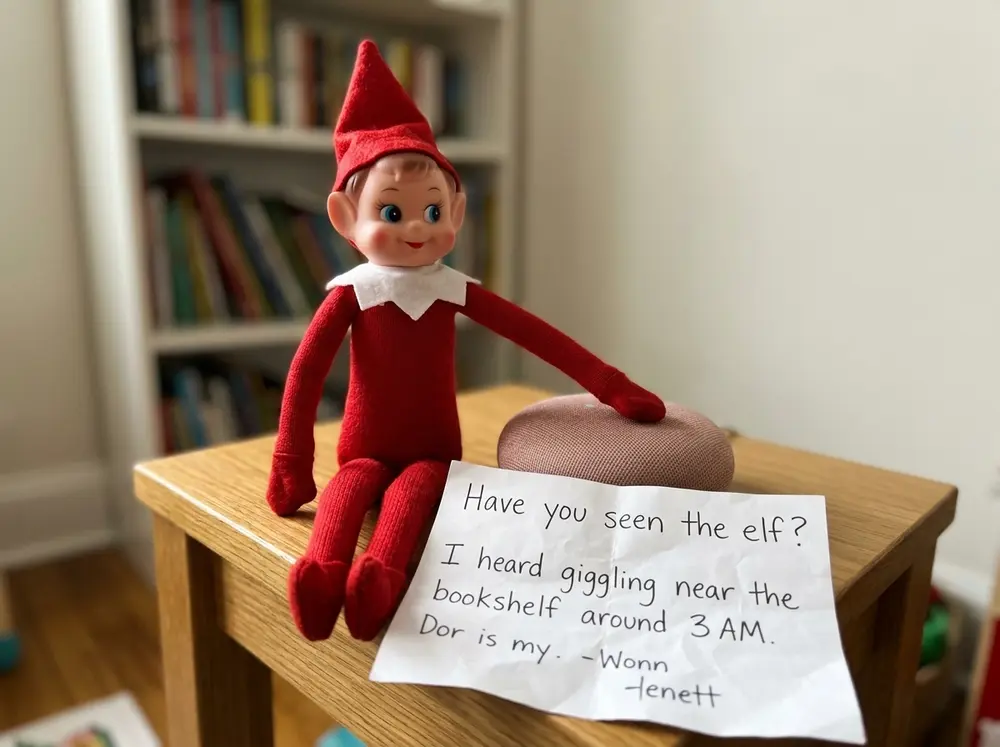 Set up a routine so when kids ask the smart speaker 'Have you seen the toy elf doll?', it answers with scripted hints — 'I heard giggling near the…