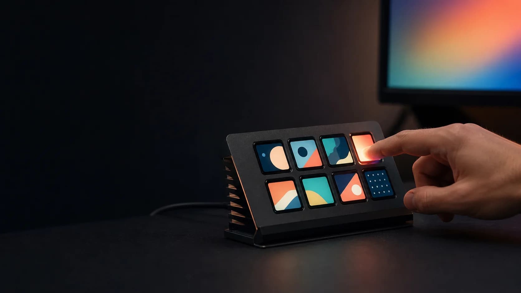 Representative desk scene with a generic visual shortcut keypad beside a computer