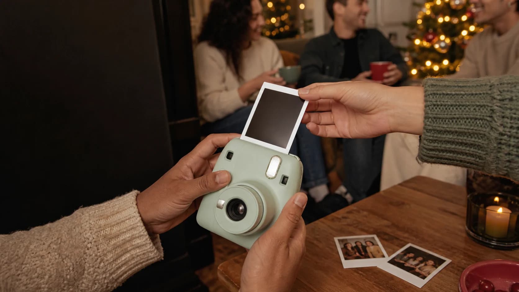 Representative instant-camera moment at a holiday party
