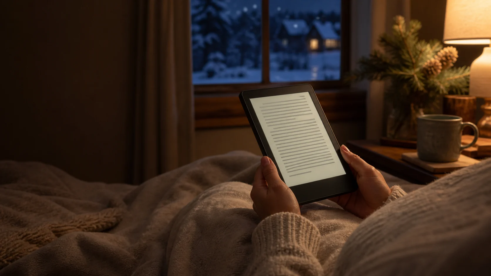 Representative e-reader used for a quiet winter reading session