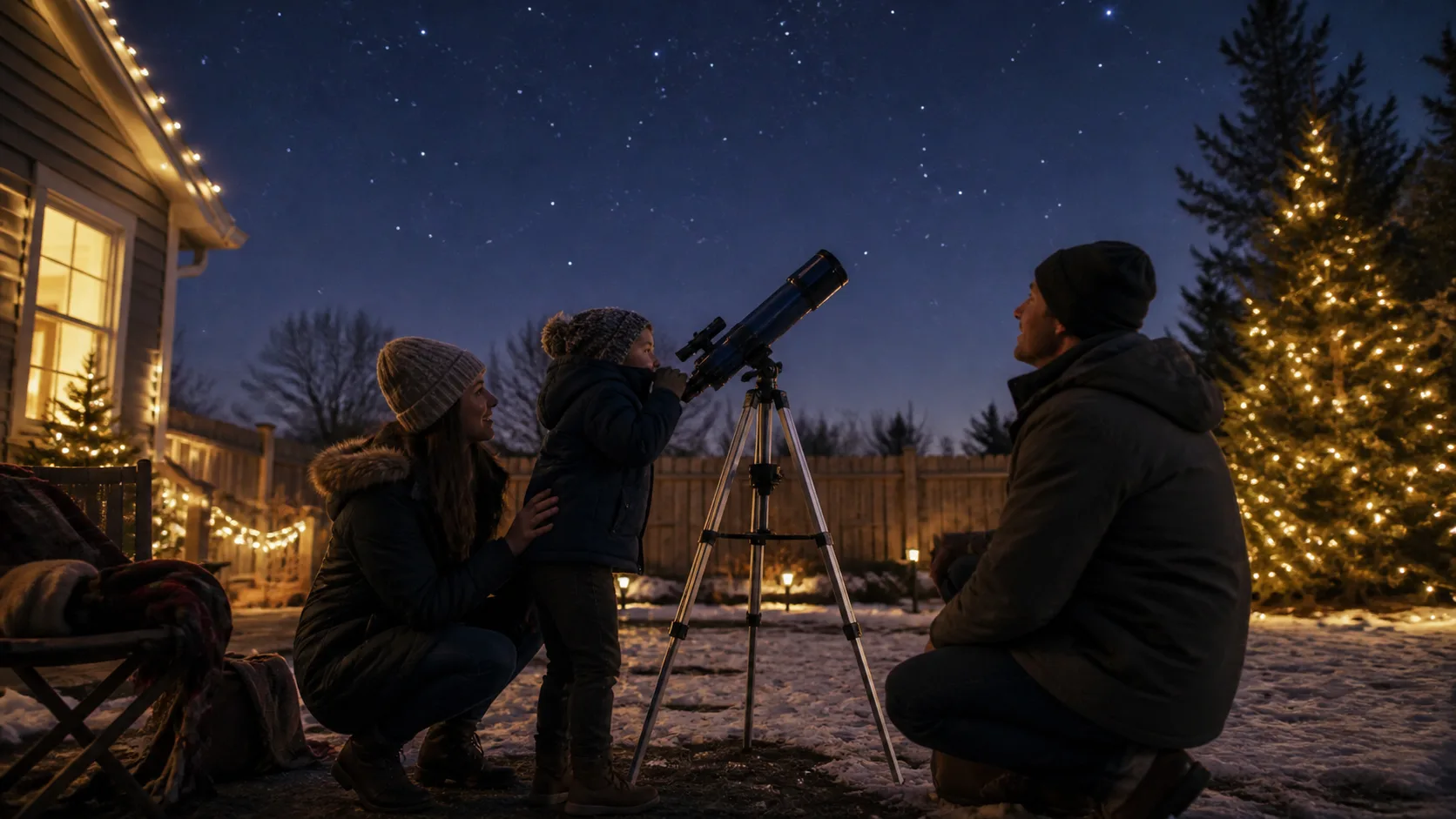Representative beginner telescope on a stable mount under the night sky