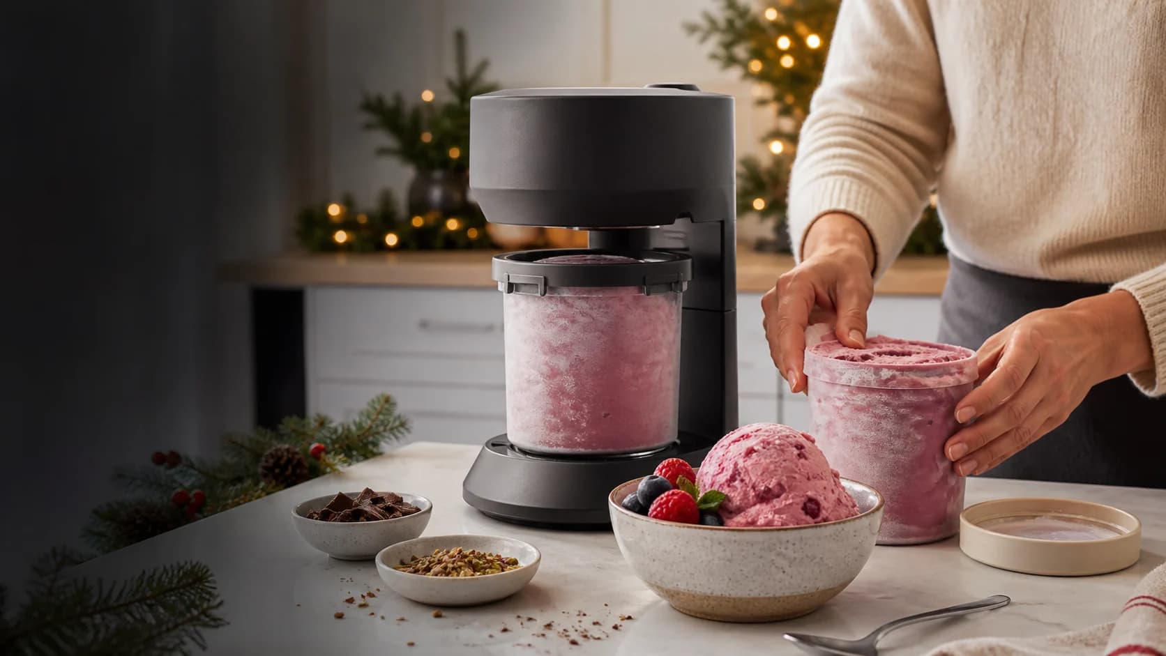 Representative homemade frozen dessert pint being prepared in a kitchen