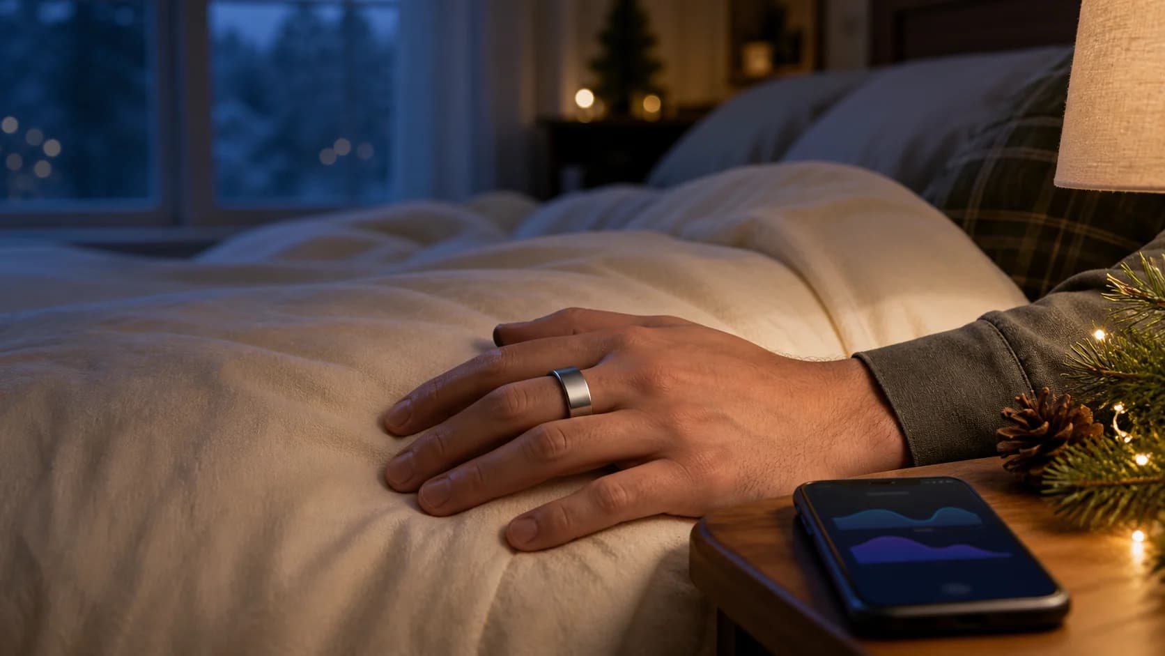 Representative generic smart ring worn during a quiet morning recovery routine