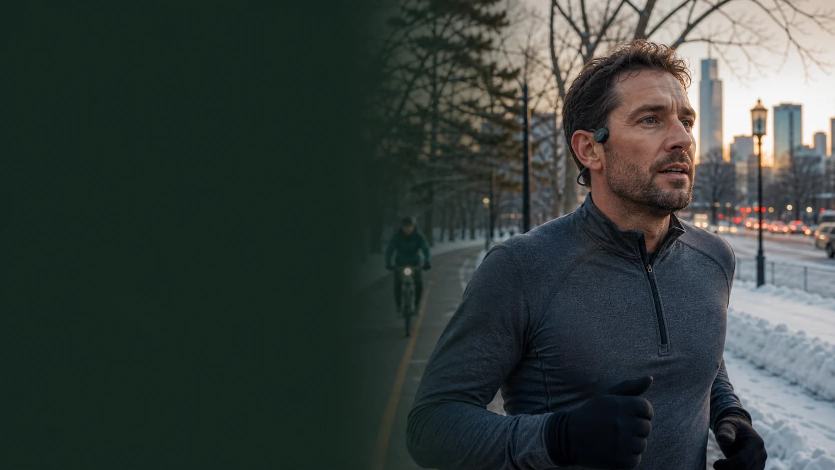Representative winter runner using generic open-ear headphones