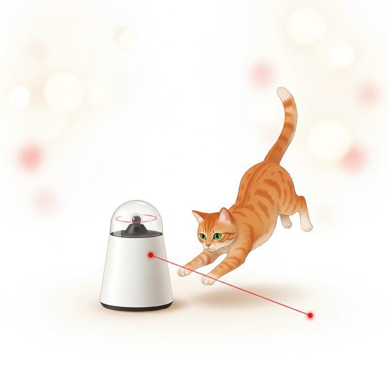 Representative small rotating laser toy with a cat chasing the dot