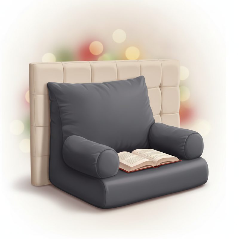 Representative plush backrest pillow with arms propped against a headboard
