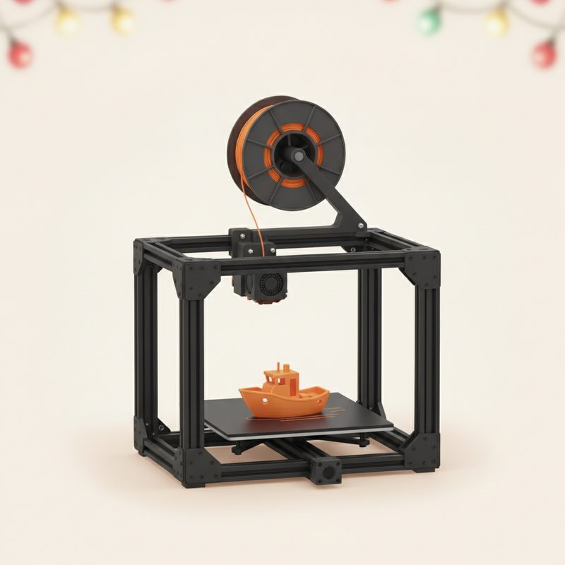 Representative beginner 3D printer mid-print on a workbench
