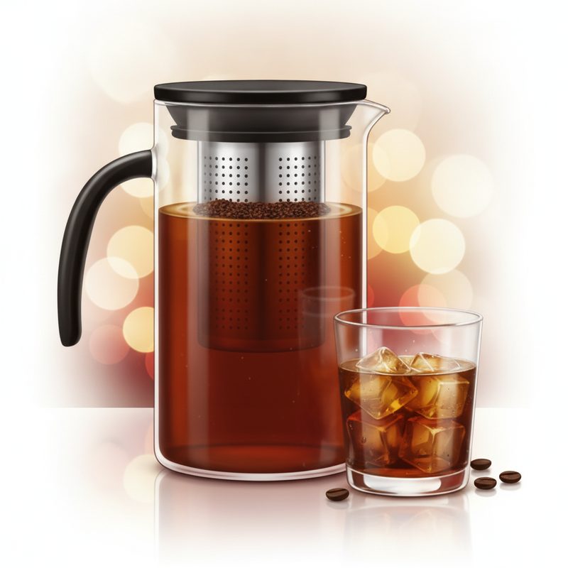 Representative glass cold brew coffee maker with a filter core and pour spout