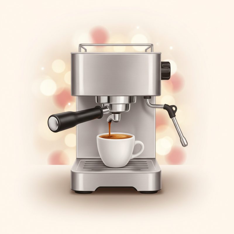 Representative compact espresso machine pulling a shot on a kitchen counter