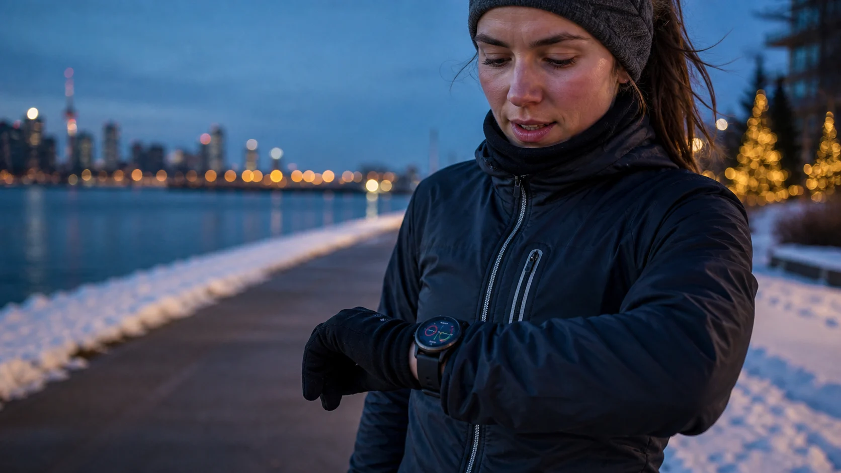 Representative GPS smartwatch worn during a winter run