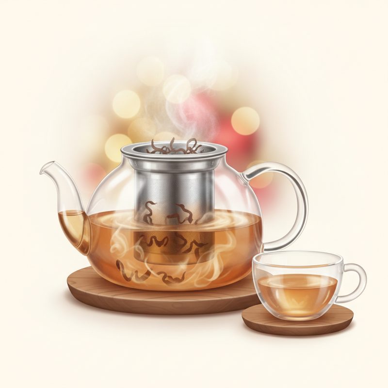 Representative clear glass teapot with a removable infuser steeping loose-leaf tea