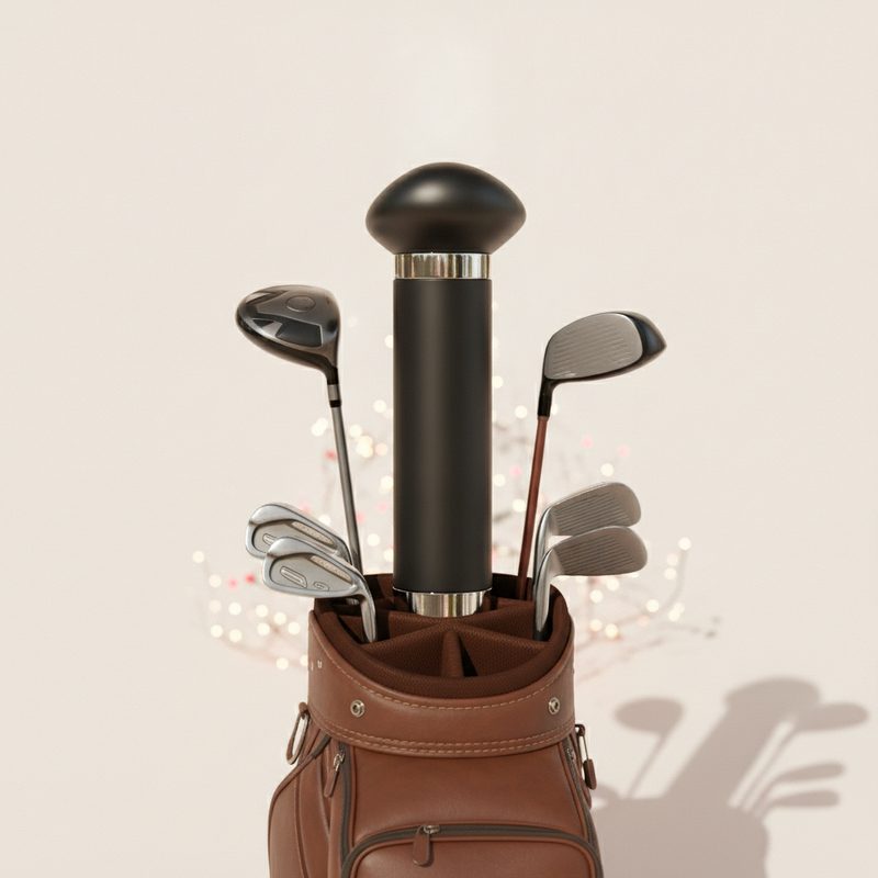 Representative club-shaped beverage caddy standing in a golf bag