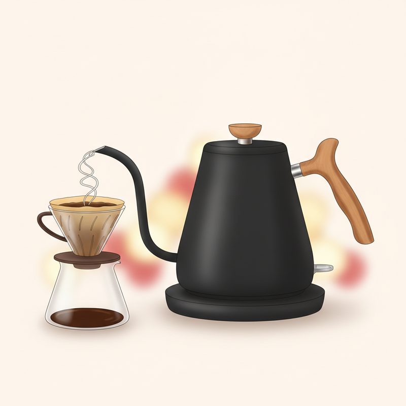 Representative matte gooseneck electric kettle pouring a thin stream of water