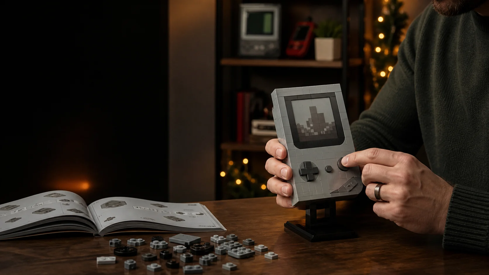 Representative generic retro handheld construction model being assembled