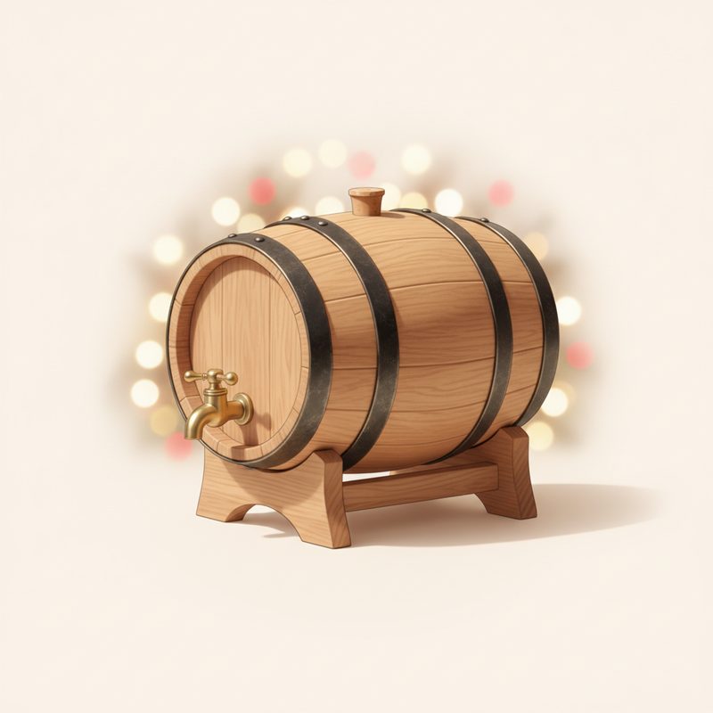 Representative small oak barrel on a wooden stand with a spigot