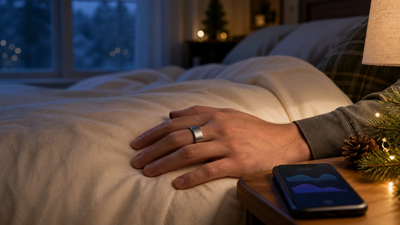 Representative generic smart ring worn during a quiet morning recovery routine