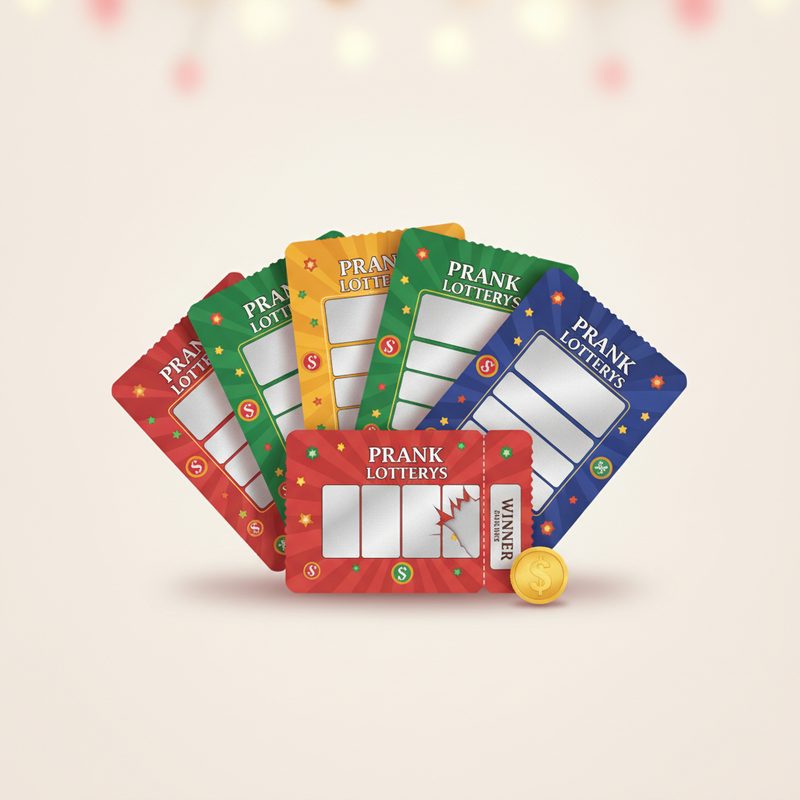 Representative novelty scratch tickets fanned out beside a coin
