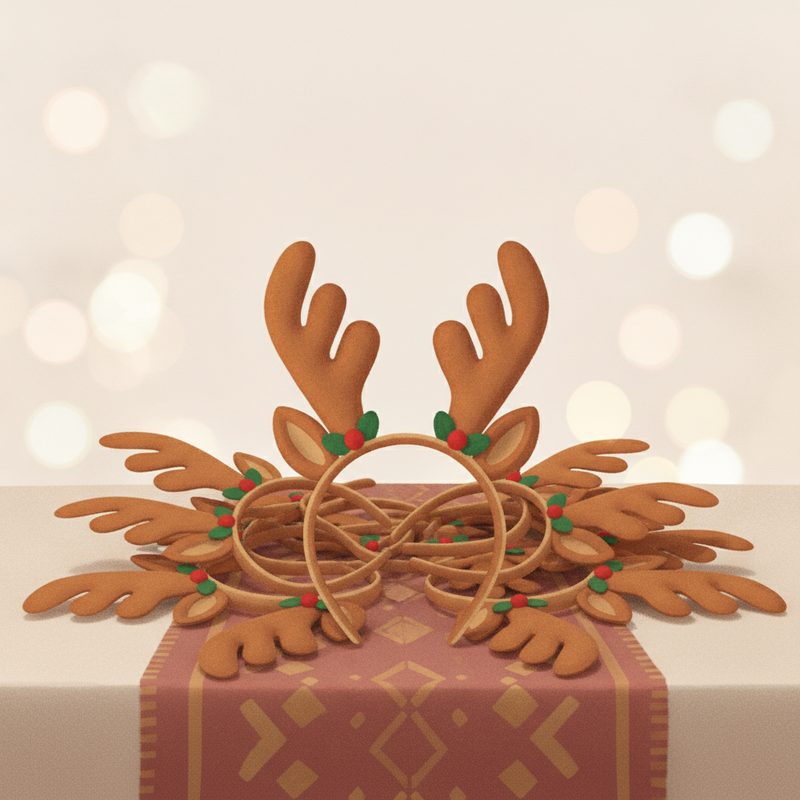 Representative felt reindeer antler headbands arranged for a holiday party