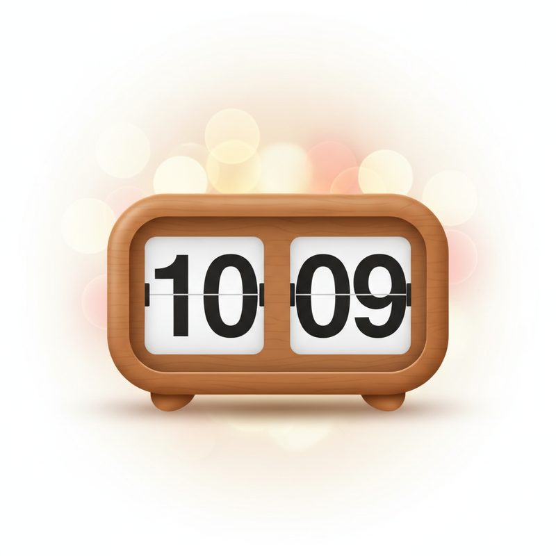 Representative retro split-flap clock sitting on a wooden nightstand