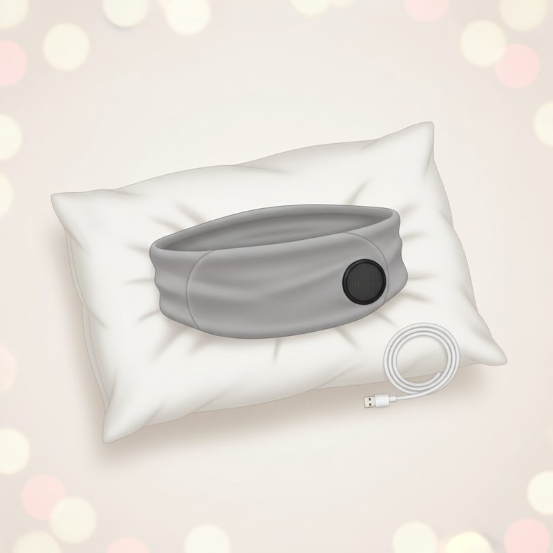 Representative soft fabric headband with thin speakers on a pillow