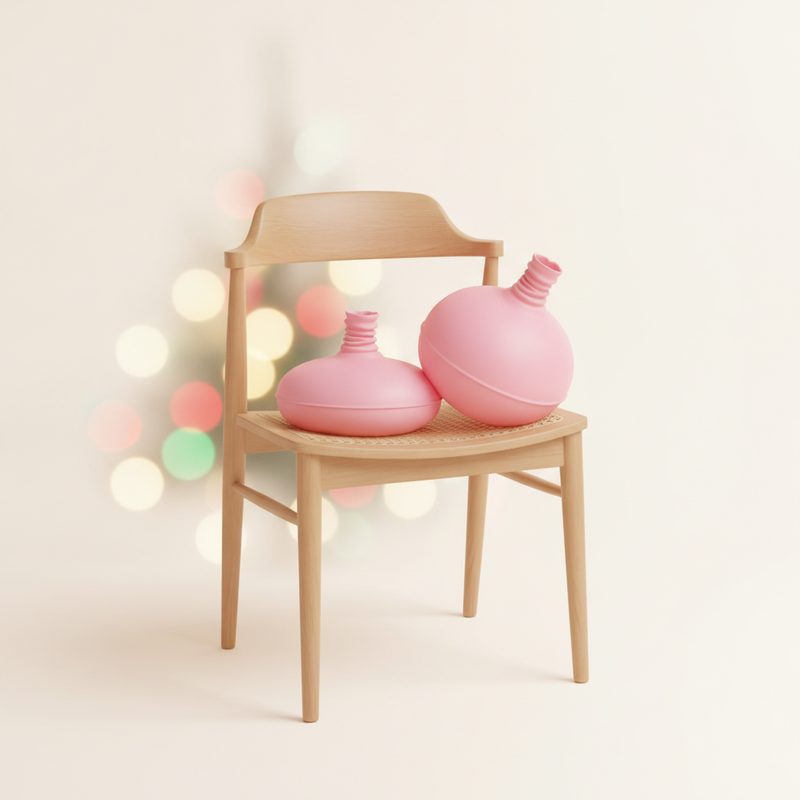 Representative pink whoopee cushions resting on a dining chair
